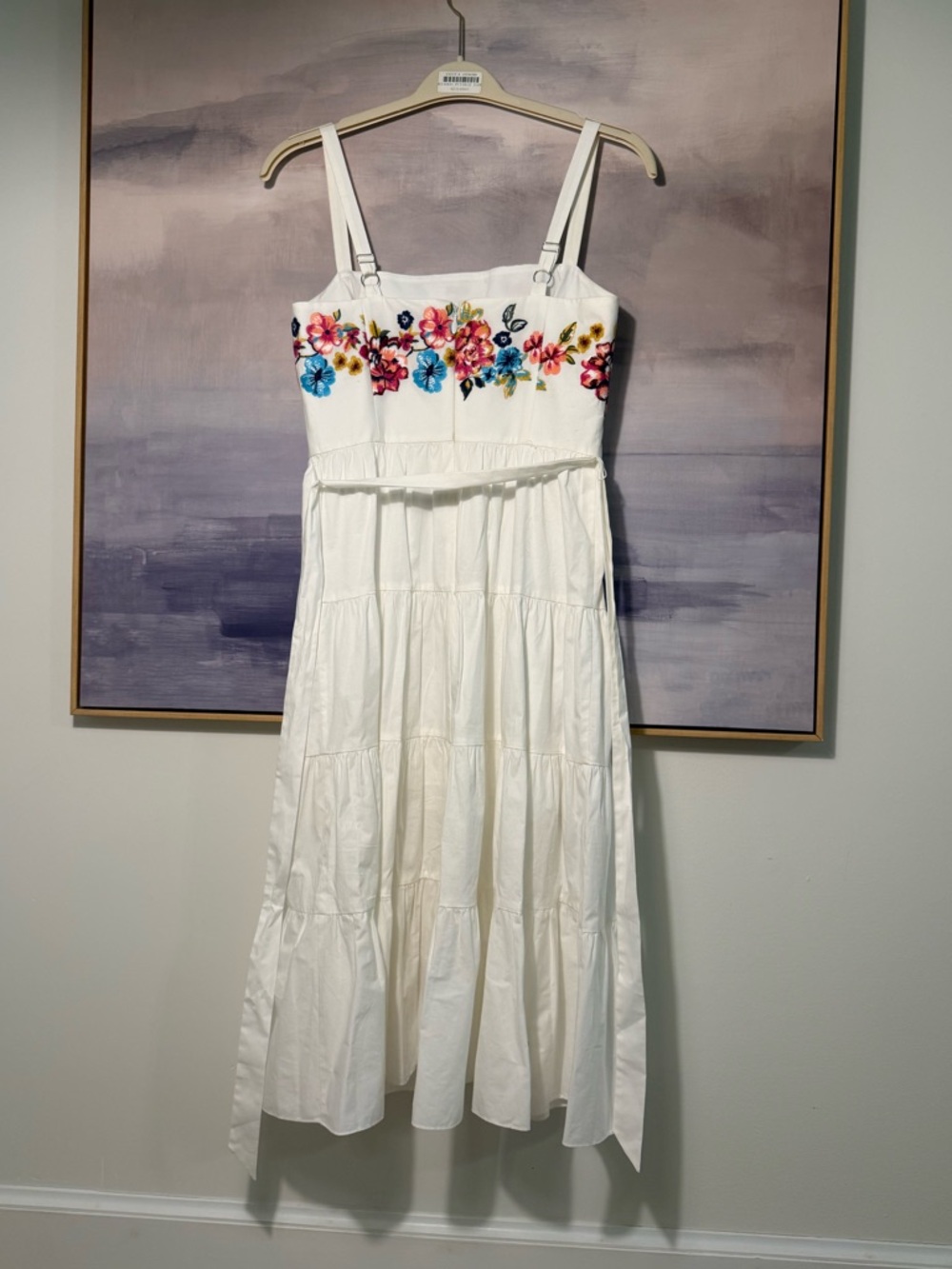 White Floral Embroidered Tiered Midi Sundress - Picture 4 of 7